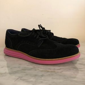 Cole Haan Lunargrand Black Suede with pink soles